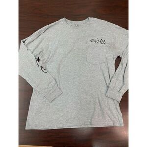 Salt Life Mens Long Sleeve Grey Pocket Tee Pirate Flag Size Medium